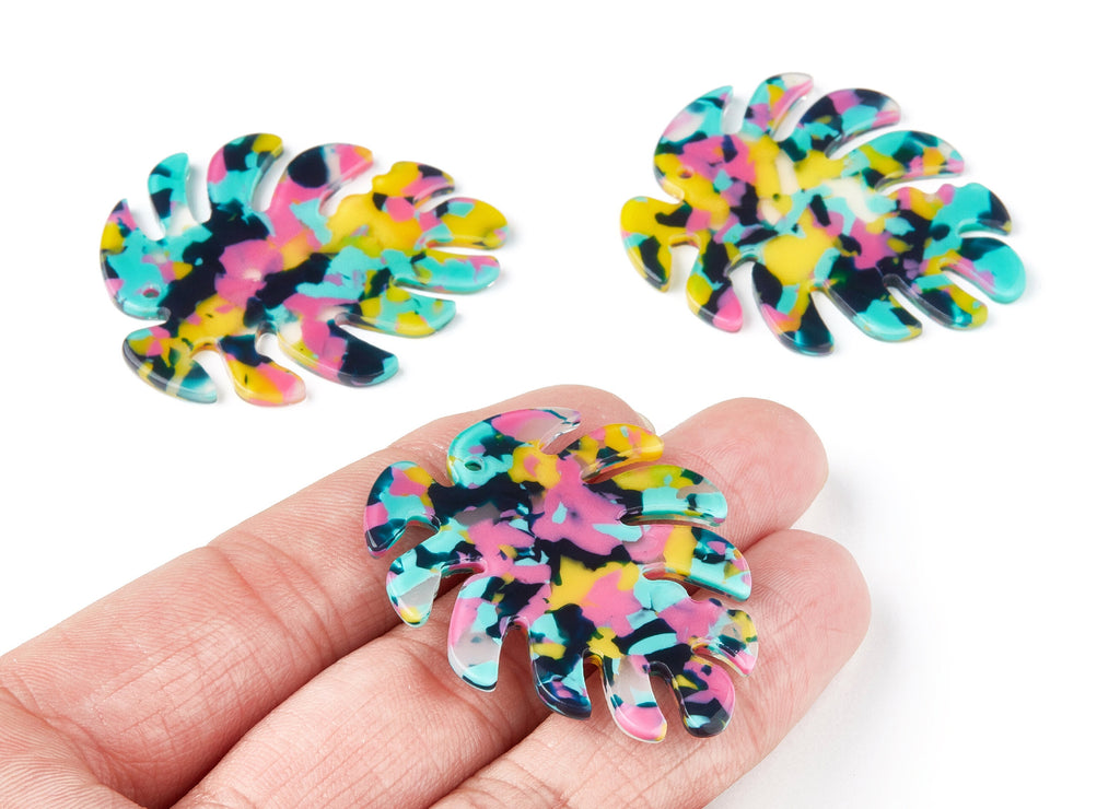 Acetate Leaf Earring Charms - Monstera Leaf Pendant - Earring Findings - Jewelry Supplies - Color Code: A111 - 45.15x38x2.38mm - AC1199F - DOMEDBAZAAR