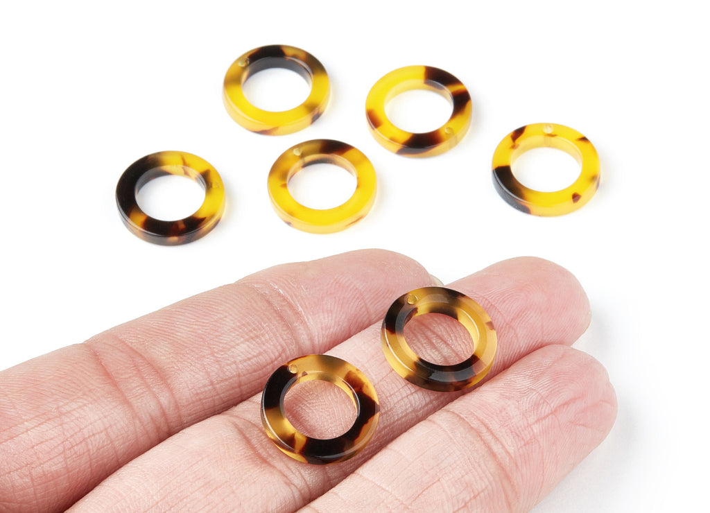 Acetate Acrylic Hoop Earring Charms - Tortoise Shell Earrings - Circle Shaped Pendant - Color Code: A02 - 15x15x2.7mm - AC1152C - DOMEDBAZAAR