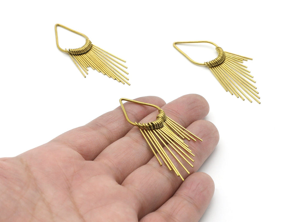 Brass Fringed Charms - Raw Brass Hammered Fringed Trim Charms - Earring Findings - Jewelry Supplies - 63x17,66x3,85mm - PP1398 - DOMEDBAZAAR