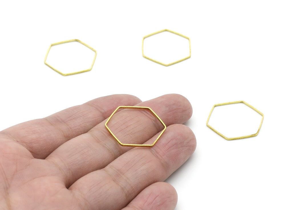 Raw Brass Geometric Charms - Hexagon Shaped Raw Brass - Hexagon Findings - Jewellery Supplies - 25x22x0,55mm - PP1385 - DOMEDBAZAAR