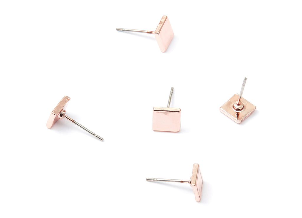 Square Earring Stud - Zinc Alloy Stud - Rose Tone plated - Stainless Steel Stud - Ear Studs - 13,22x6,45x1,4mm - ZZ1192R - DOMEDBAZAAR
