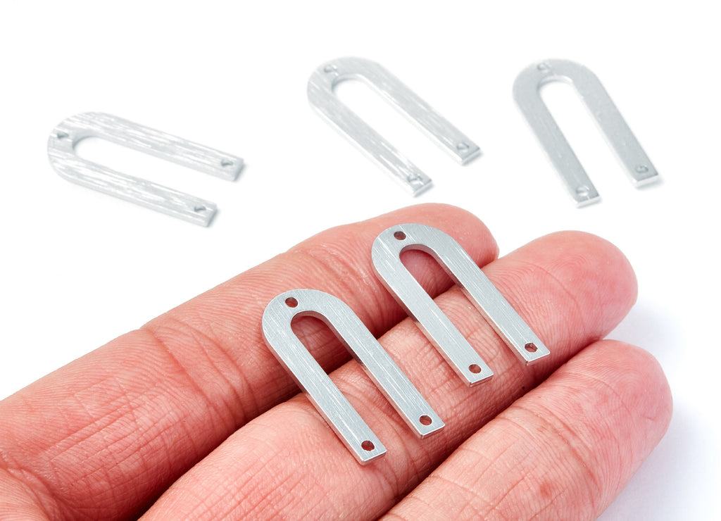 Aluminum Charms - U Shaped Earrings with 3 Holes - Anodized Aluminium Charms - Silver Tone - 26x12,5x1,15mm - AA1137B - DOMEDBAZAAR