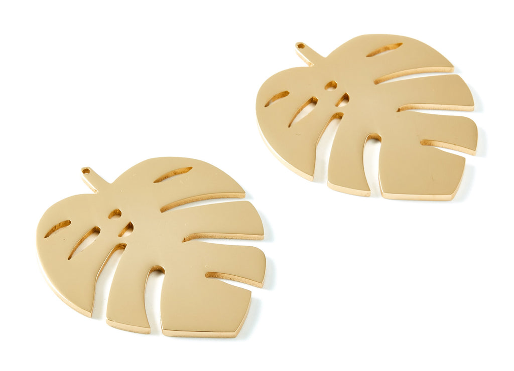 Aluminum Charms - Leaf Shaped Earrings - Anodized Aluminium Charms - Gold Tone - Pendant for Necklace - 52,15x45,4x2,23mm - AA1141A - DOMEDBAZAAR