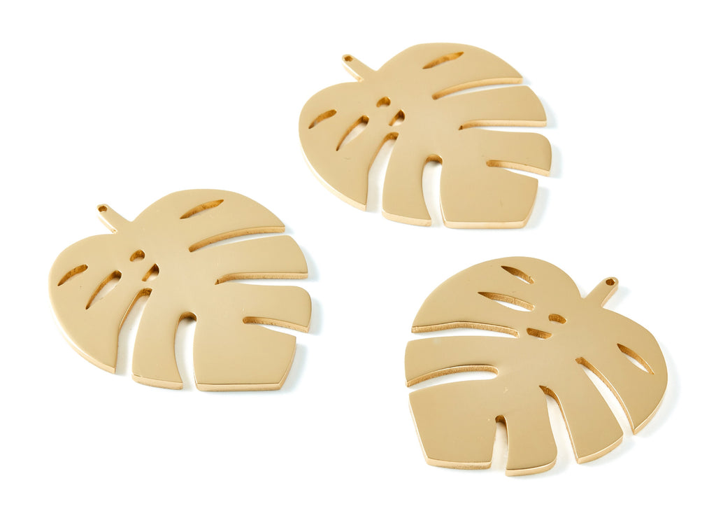 Aluminum Charms - Leaf Shaped Earrings - Anodized Aluminium Charms - Gold Tone - Pendant for Necklace - 52,15x45,4x2,23mm - AA1141A - DOMEDBAZAAR
