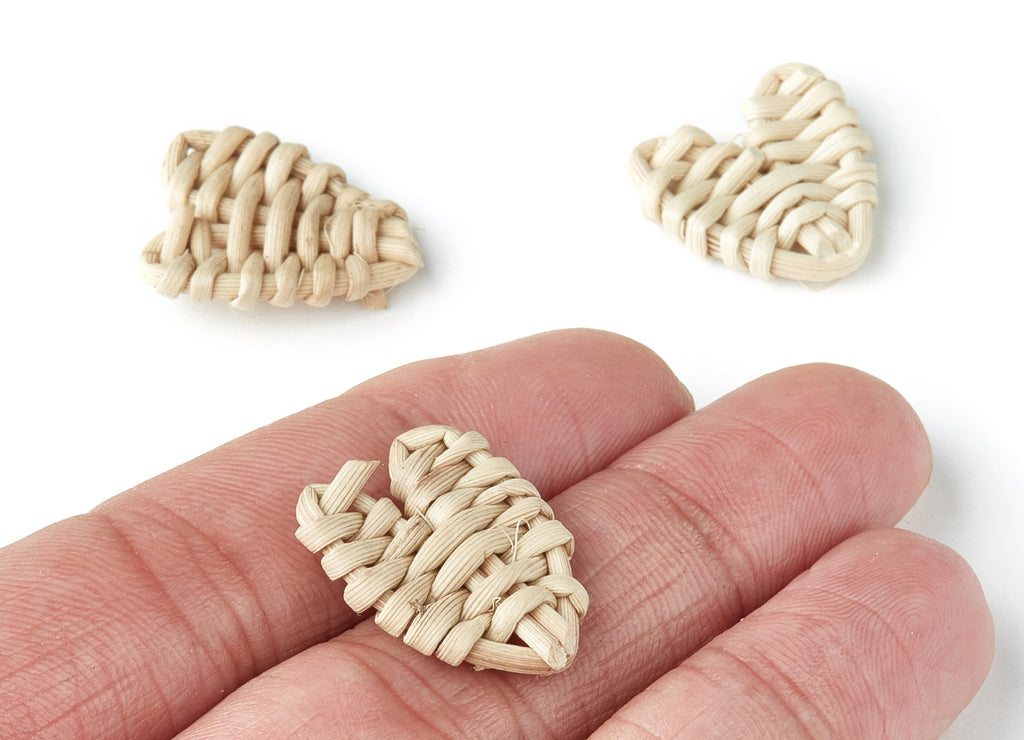Handwoven Rattan Earrings - Heart Shaped Rattan Pendant - Wooden Straw Earring - Jewelery Handmade - 20.8x19.5x2.9mm - RT1104 - DOMEDBAZAAR