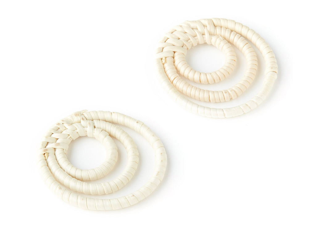 Handwoven Rattan Earrings - Round Shaped Rattan Pendant - Wooden Straw Earring - Jewelry Handmade - 42x40x3.5mm - RT1097 - DOMEDBAZAAR