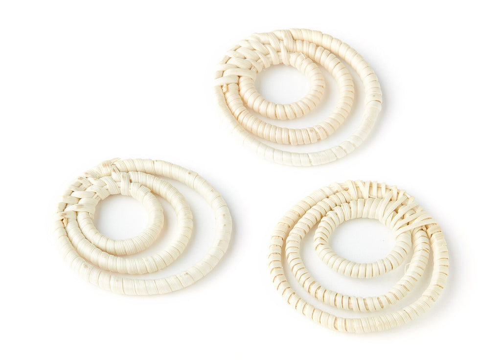 Handwoven Rattan Earrings - Round Shaped Rattan Pendant - Wooden Straw Earring - Jewelry Handmade - 42x40x3.5mm - RT1097 - DOMEDBAZAAR