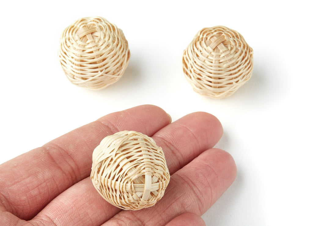 Handwoven Rattan Earrings - Ball Shaped Rattan Pendant - Wooden Straw Earring - Jewelery Handmade - 27.2x24.2mm - RT1109 - DOMEDBAZAAR