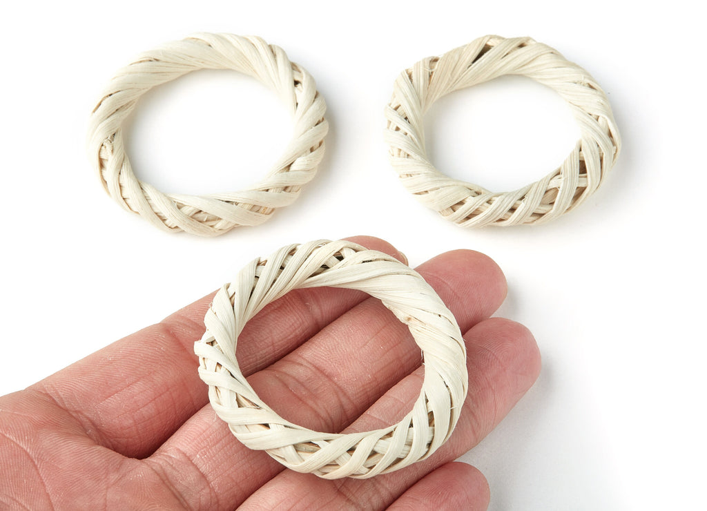 Handwoven Rattan Earrings - Circle Shape Rattan Pendant - Wooden Straw Earring - Jewelery Handmade - 52.4x52.4mm - RT1143 - DOMEDBAZAAR