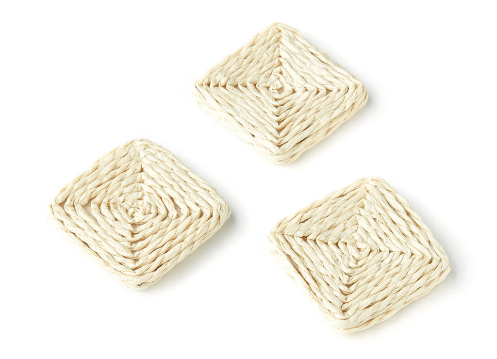 Handwoven Rattan Earrings - Square Shaped Rattan Pendant - Wooden Straw Earring - Jewelery Handmade - 29.2x29.2x4.7mm - RT1122 - DOMEDBAZAAR