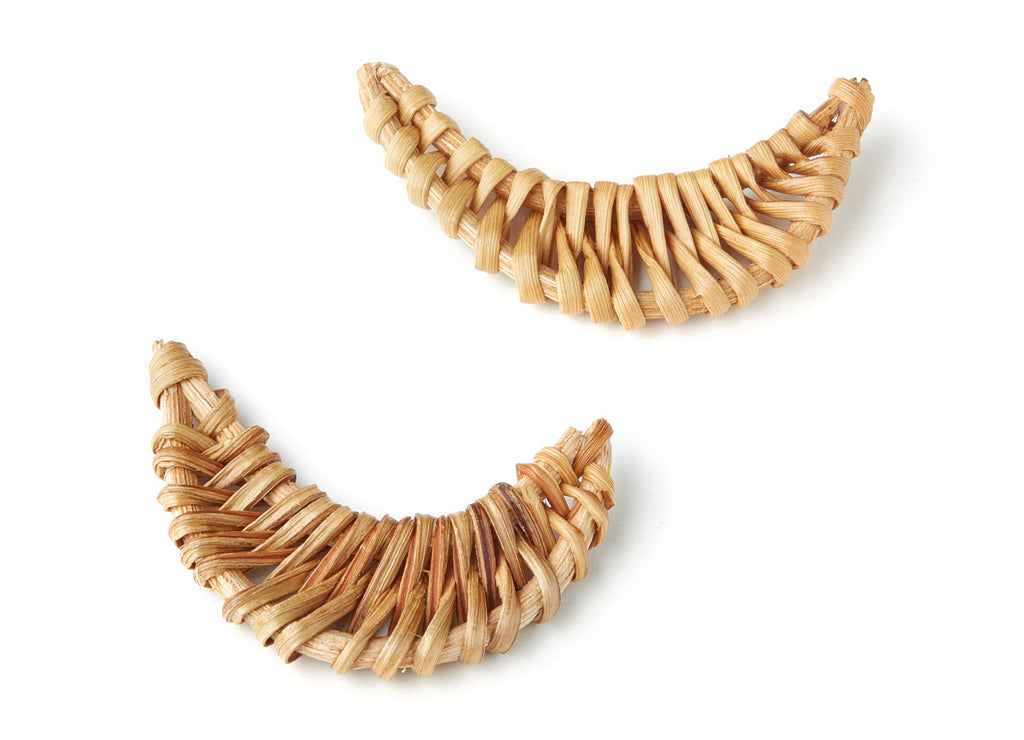 Handwoven Rattan Earrings - Moon Shaped Rattan Pendant - Wooden Straw Earring - Jewelery Handmade - 45.6x15.4mm - RT1124 - DOMEDBAZAAR