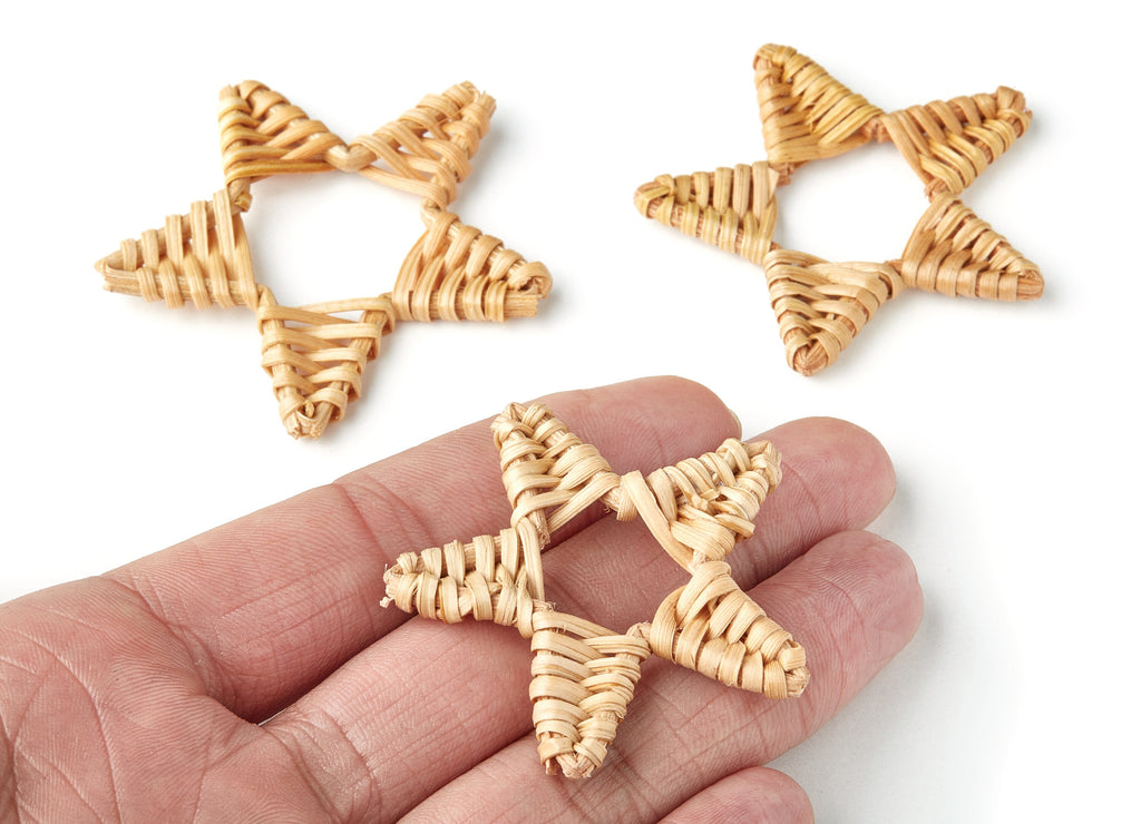 Handwoven Rattan Earrings - Star Shaped Rattan Pendant - Wooden Straw Earring - Jewelery Handmade - 57.8x40.4mm - RT1138 - DOMEDBAZAAR