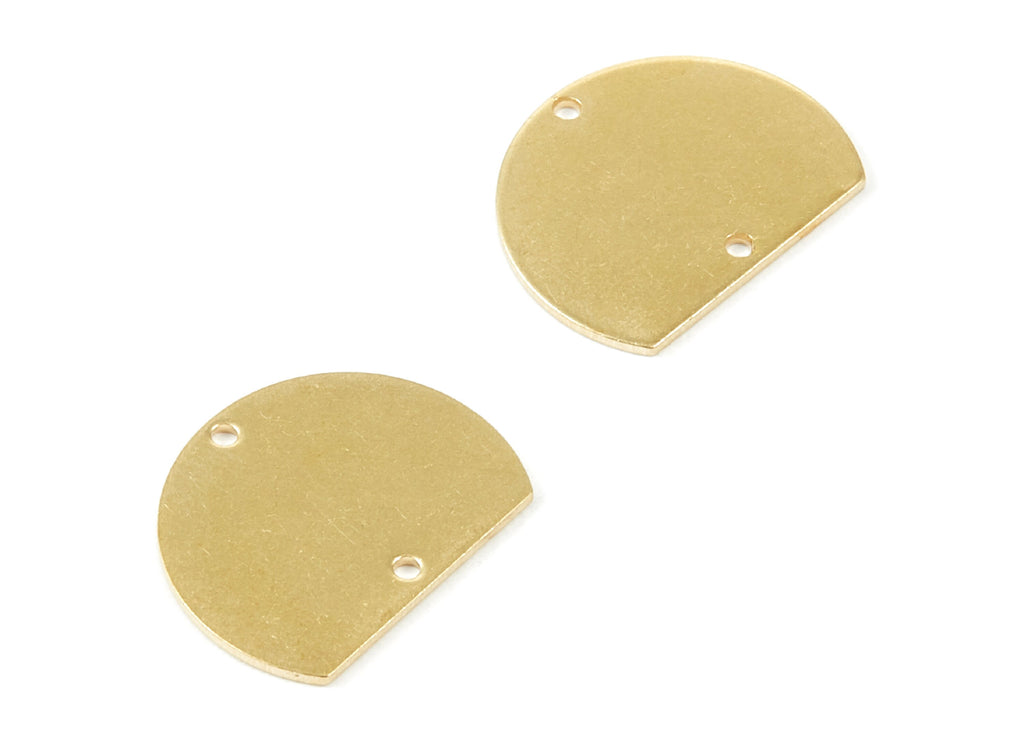 Personalized stamping blank - Brass Half Round Charms - Half Round Shaped Raw Brass Connector with 2 Holes  - 18.5x14.75x0.8mm - PP1810 - DOMEDBAZAAR