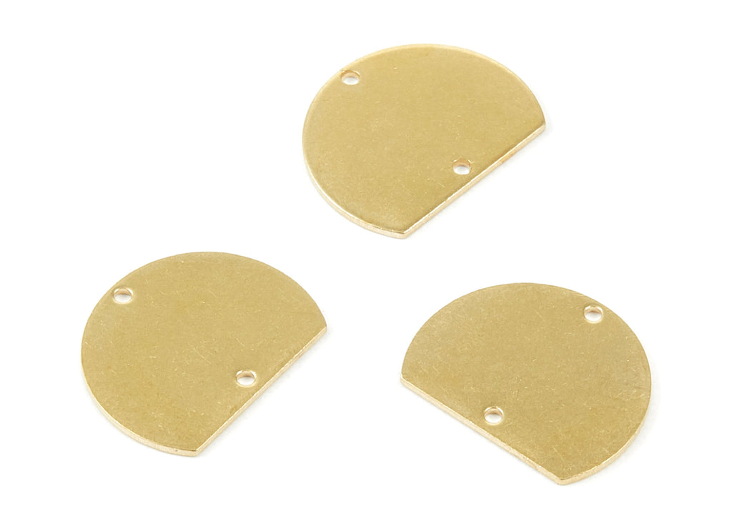 Personalized stamping blank - Brass Half Round Charms - Half Round Shaped Raw Brass Connector with 2 Holes  - 18.5x14.75x0.8mm - PP1810 - DOMEDBAZAAR