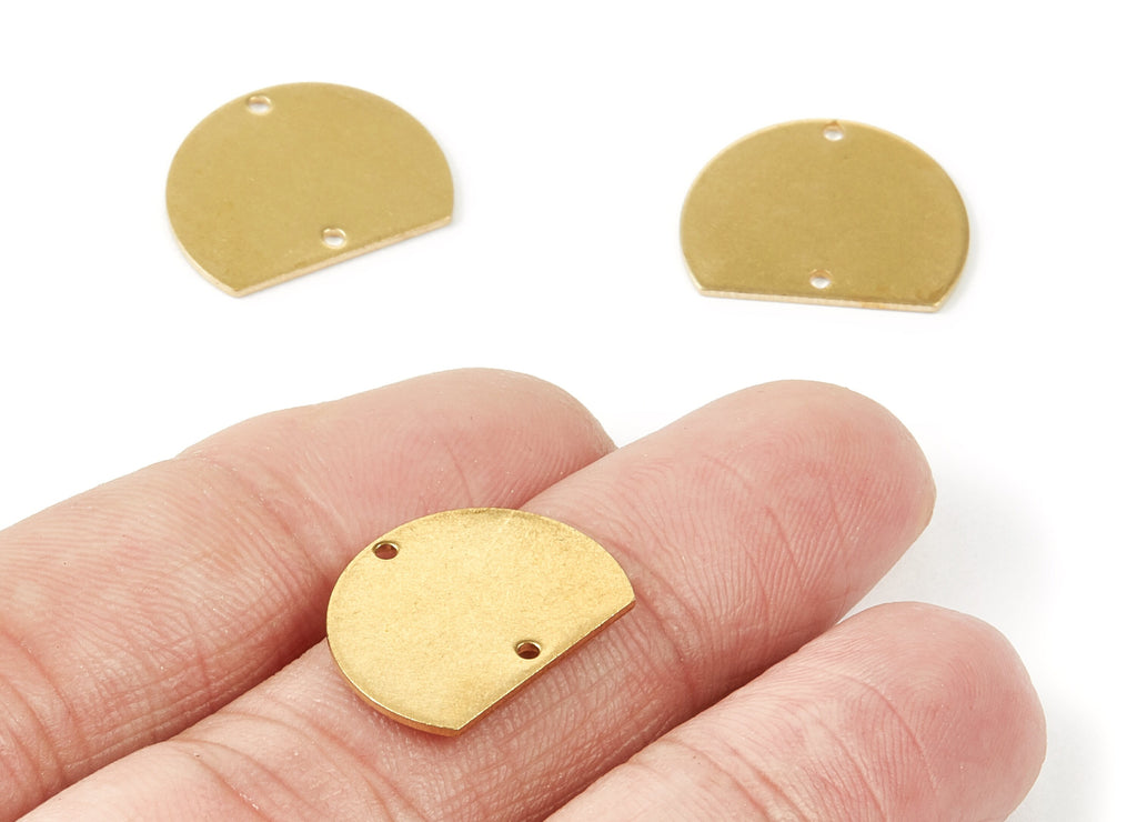 Personalized stamping blank - Brass Half Round Charms - Half Round Shaped Raw Brass Connector with 2 Holes  - 18.5x14.75x0.8mm - PP1810 - DOMEDBAZAAR