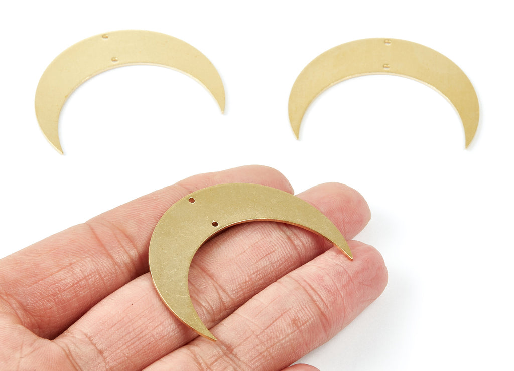 Brass Moon Charms - Moon Shaped Raw Brass Connector with 2 Holes Pendant - Jewelry Supplies - 46,12x34x0,98mm - PP2055 - DOMEDBAZAAR