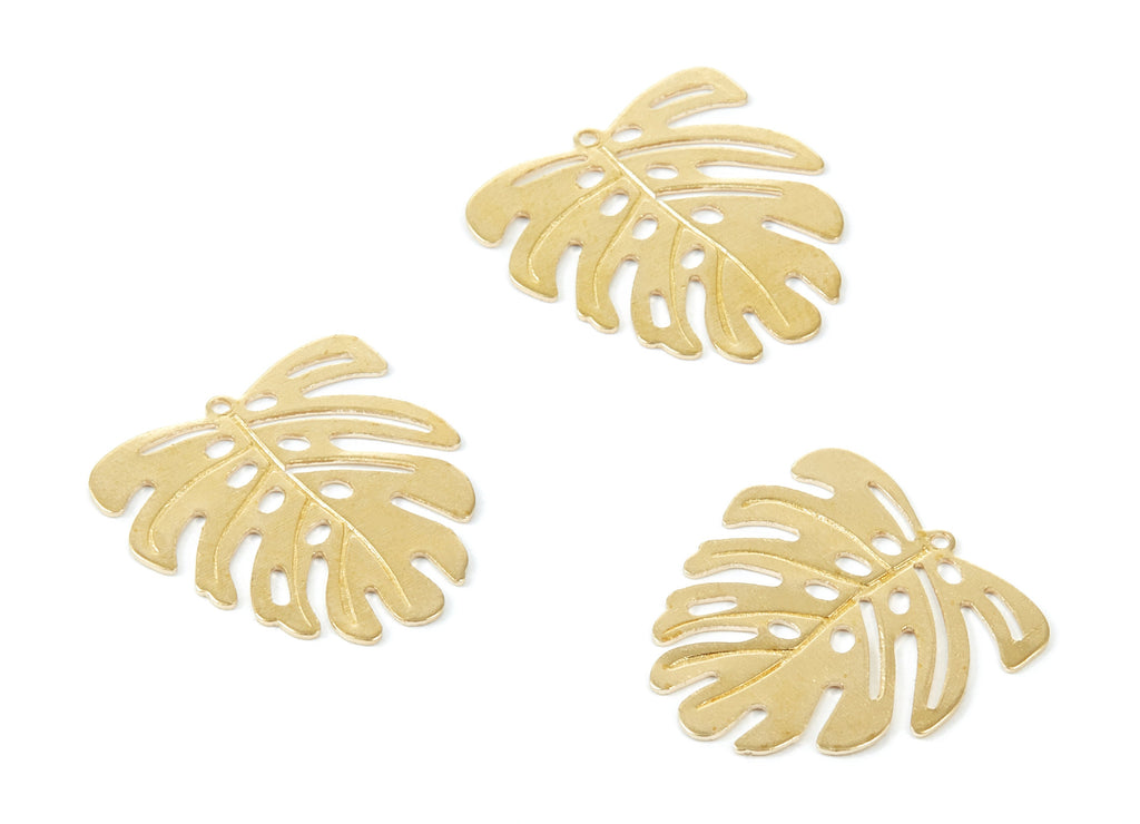 Brass Monstera Charms - Raw Brass Monstera Earrings and Pendants - Earring Findings - Jewelry Supplies - 21,95x21x0,5mm - PP2091 - DOMEDBAZAAR