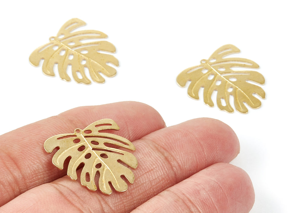 Brass Monstera Charms - Raw Brass Monstera Earrings and Pendants - Earring Findings - Jewelry Supplies - 21,95x21x0,5mm - PP2091 - DOMEDBAZAAR
