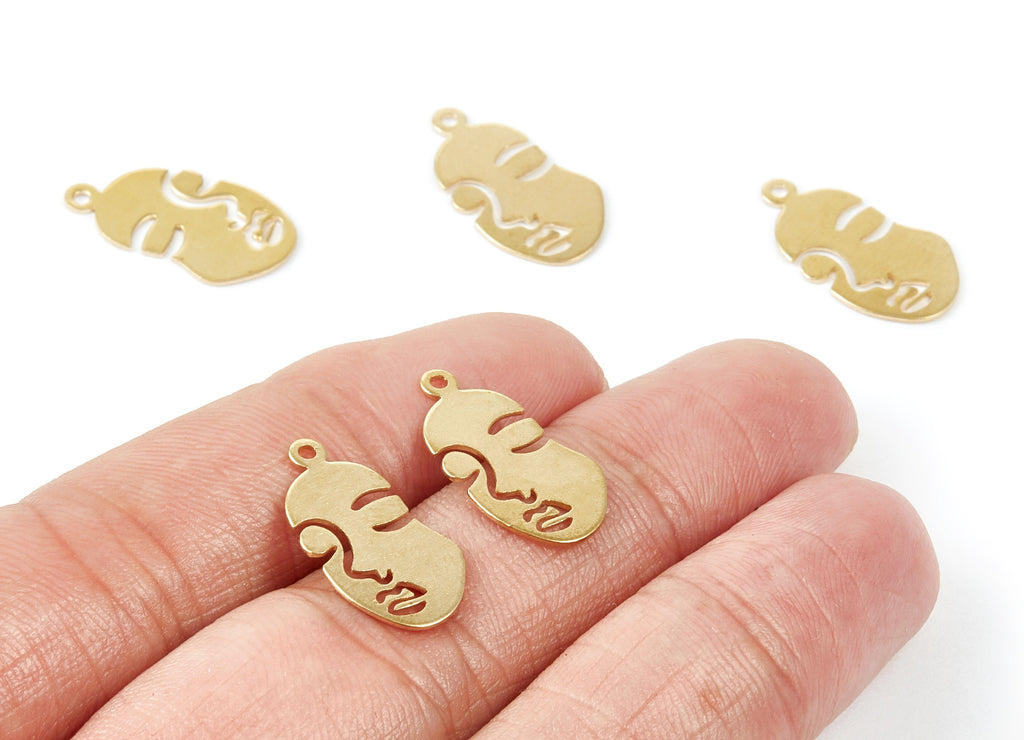 Brass Face Charms - Face Shaped Raw Brass Pendant - Brass Earring Findings - Jewelry Supplies - 20,14x10,58x0,63mm - PP2011 - DOMEDBAZAAR
