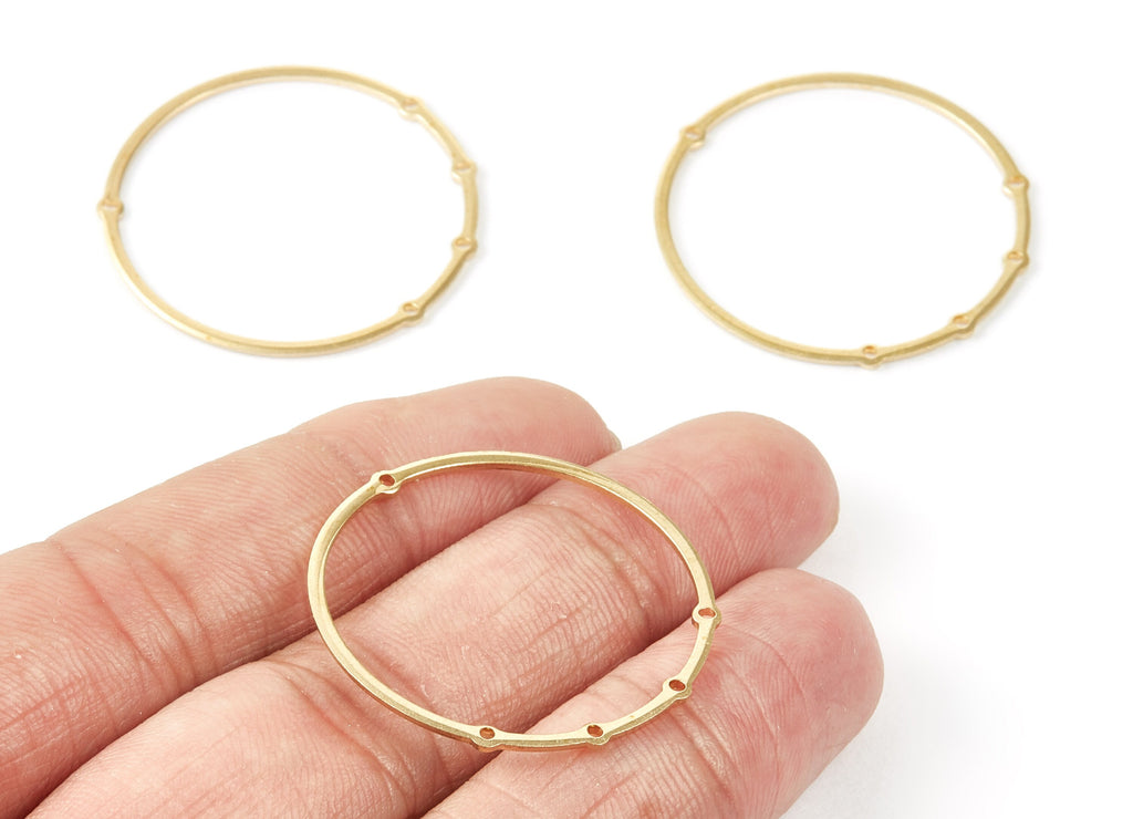 Brass Circle Charms - Circle Raw Brass Connector With 5 Holes - Jewelry Supplies - 32.8x32.8x1mm - PP1969 - DOMEDBAZAAR