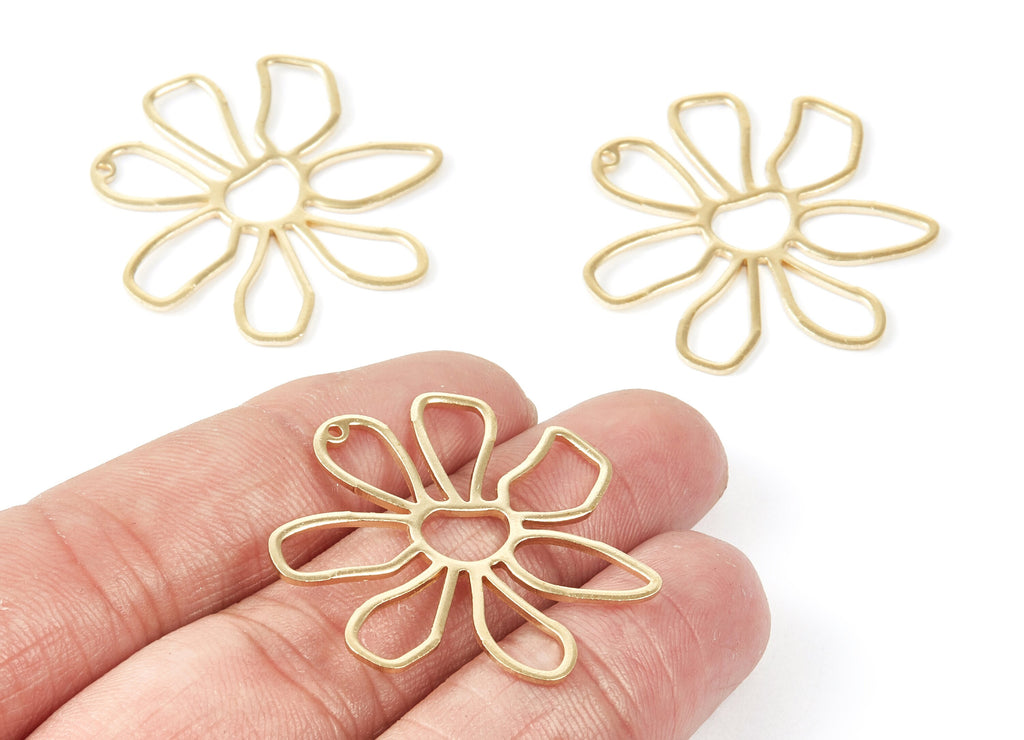 Brass Flower Charms - Flower Shaped Raw Brass Pendant - Brass Earring Findings - Jewelry Supplies - 34.8x34.8x1.33mm- PP2105 - DOMEDBAZAAR