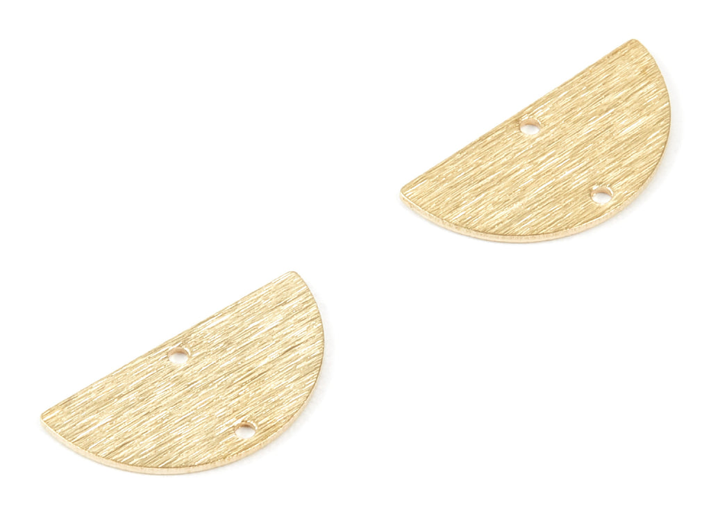 Brass Textured Half Round Charms - Textured Semicircle Shaped - Raw Brass Connector With 2 Holes - 21.09x10.55x0.82mm - PP1804 - DOMEDBAZAAR