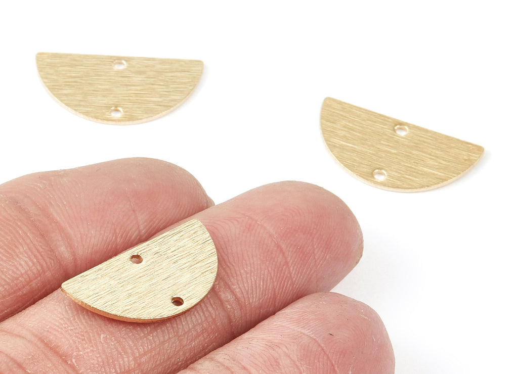 Brass Textured Half Round Charms - Textured Semicircle Shaped - Raw Brass Connector With 2 Holes - 21.09x10.55x0.82mm - PP1804 - DOMEDBAZAAR