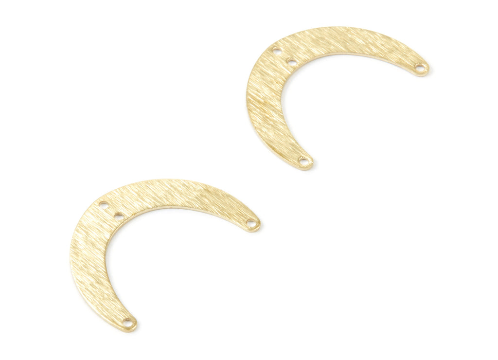 Brass Textured Moon Charms - Textured Moon Shaped Raw Brass Connectors With 4 Holes - Jewelry Supplies - 28.4x20x0.7mm - PP1748 - DOMEDBAZAAR