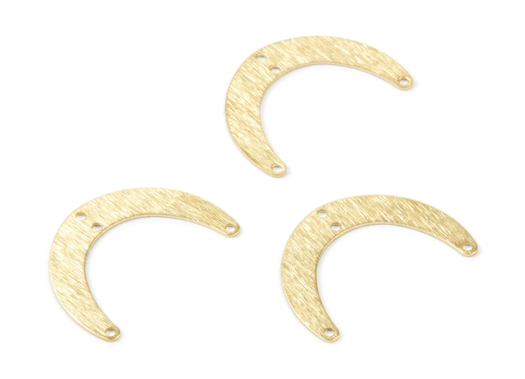 Brass Textured Moon Charms - Textured Moon Shaped Raw Brass Connectors With 4 Holes - Jewelry Supplies - 28.4x20x0.7mm - PP1748 - DOMEDBAZAAR