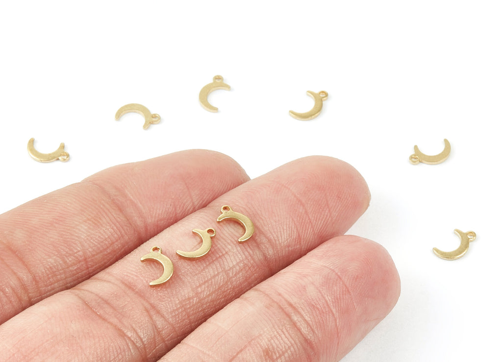 Brass Moon Charms - Moon Shaped Raw Brass Pedants - Earring Findings - Jewelry Supplies - 7.64x4.4x0.78mm - PP1797 - DOMEDBAZAAR