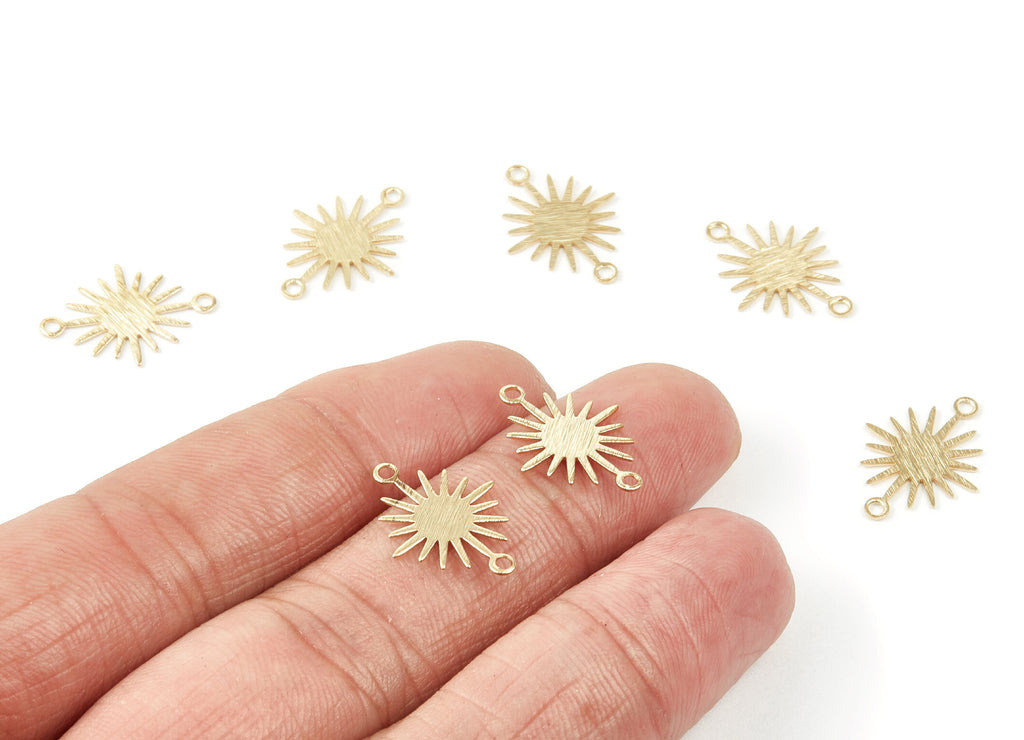 Brass Sun Charms - Textured Sun Shaped Raw Brass Connector with 2 Hole - Jewellery Supplies  - 17.92x13.2x0.4mm - PP2047 - DOMEDBAZAAR