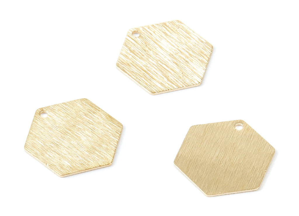 Brass Hexagon Charms - Textured Hexagon Raw Brass pendant - Earring Findings - Jewelry Supplies - 19,54x17,32x0,67mm - PP1978 - DOMEDBAZAAR