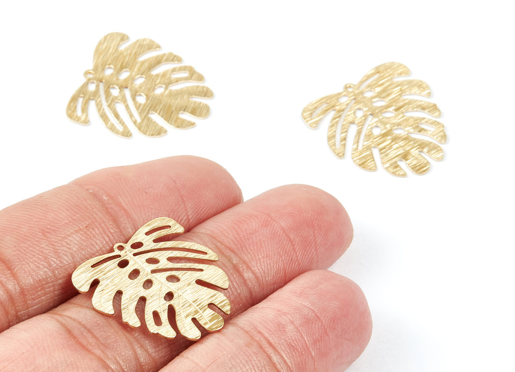 Brass Leaf Charms - Textured Leaf Shaped Raw Brass Pendant - Earring Findings - Jewelry Supplies - 21,96x20,95x0,55mm - PP2093 - DOMEDBAZAAR