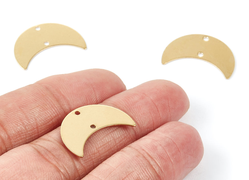 Personalized stamping blank - Brass Moon Charms - Moon Shaped Raw Brass Connectors With 2 Holes - Jewellery Supplies - 22x15x0,5mm - PP1972 - DOMEDBAZAAR