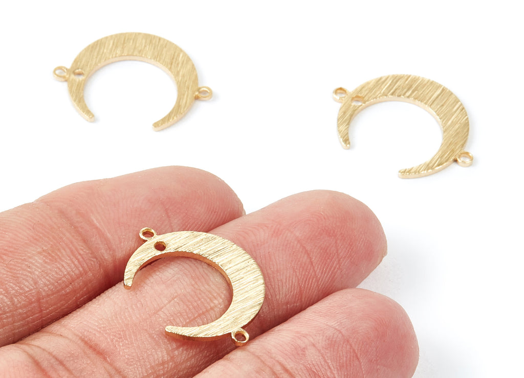 Brass Moon Charms - Moon Textured Raw Brass Connectors With 3 Holes - Jewelry Supplies - 22,15x16,6x1mm - PP1986 - DOMEDBAZAAR