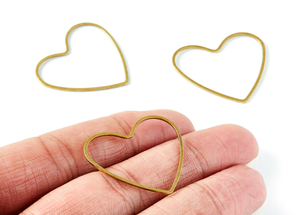 Brass Heart Charms - Heart Shaped Raw Brass Connector - Jewelry Supplies - 27,95x31,5x0,63mm - PP1384 - DOMEDBAZAAR