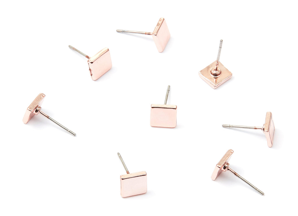Square Earring Stud - Zinc Alloy Stud - Rose Tone plated - Stainless Steel Stud - Ear Studs - 13,22x6,45x1,4mm - ZZ1192R - DOMEDBAZAAR