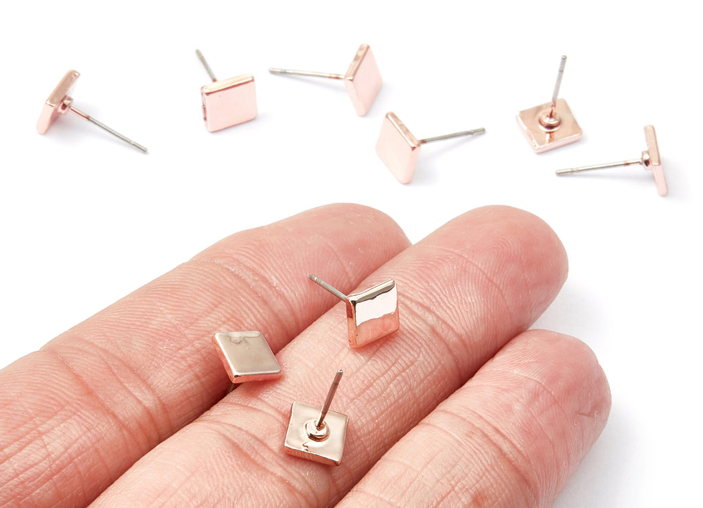 Square Earring Stud - Zinc Alloy Stud - Rose Tone plated - Stainless Steel Stud - Ear Studs - 13,22x6,45x1,4mm - ZZ1192R - DOMEDBAZAAR
