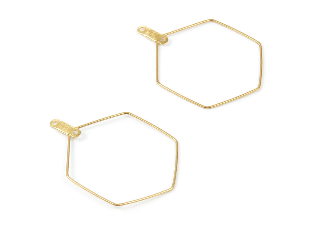 Raw Brass Earring Hoops - Hexagon Shaped Ear Wire - Geometric Earring Findings - Jewelry Supplies - 39,5x30x0,7mm - PP1515 - DOMEDBAZAAR