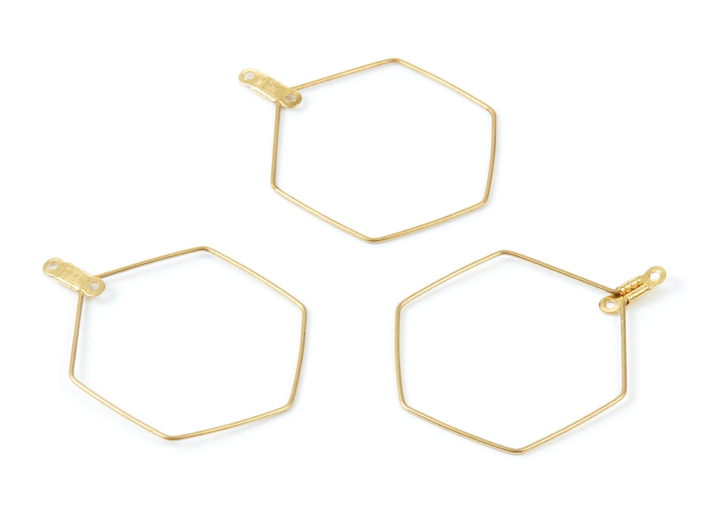 Raw Brass Earring Hoops - Hexagon Shaped Ear Wire - Geometric Earring Findings - Jewelry Supplies - 39,5x30x0,7mm - PP1515 - DOMEDBAZAAR