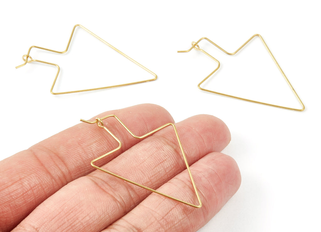 Brass Stud Earring Wire - Raw Brass Ear  Hooks - Earring Findings - Jewelry Supplies - 47.2x32.6x0.7mm - PP1511 - DOMEDBAZAAR