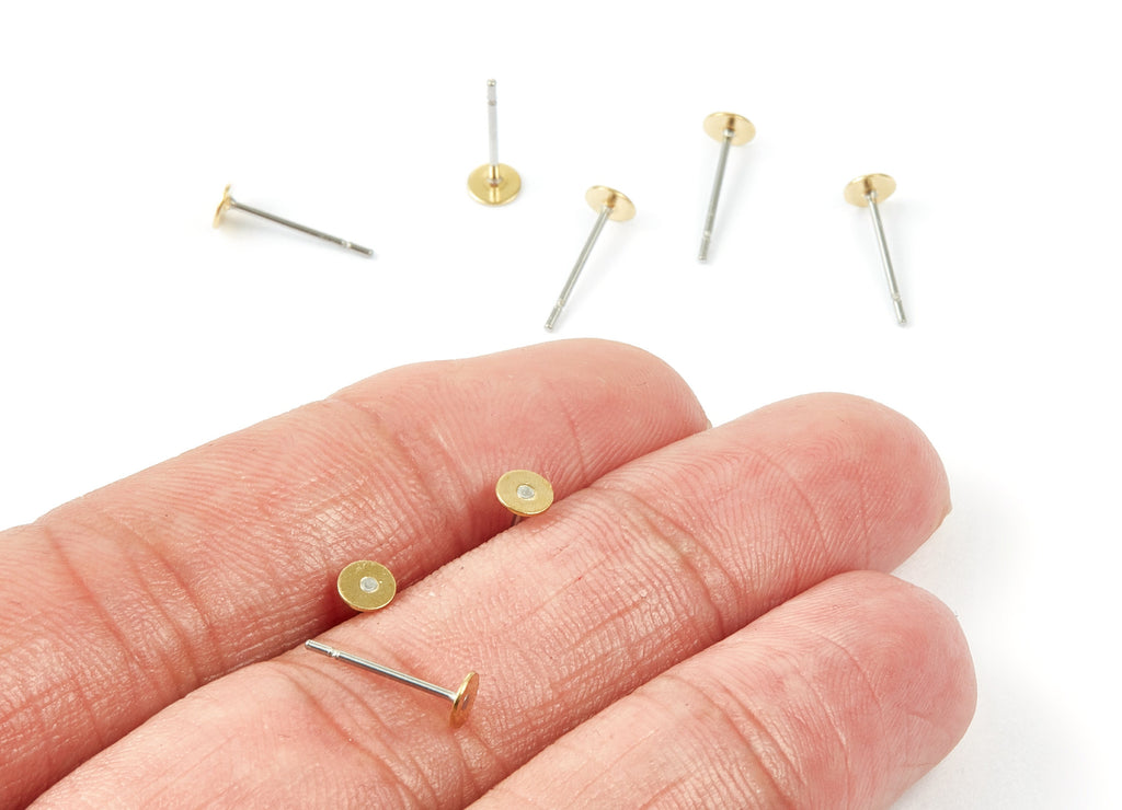 Earring Post Stud With Raw Brass Head - 4*12 - Stainless Steel Earring Posts - Jewelry Supplies - 11.88x4.06x0.74mm - PP1546 - DOMEDBAZAAR