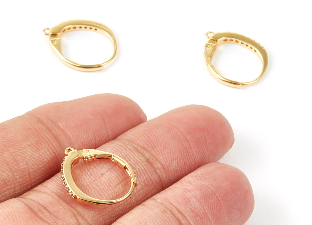 18K Real Gold Plated Brass Leverback - Gold Plated Earrings With Zircons - Jewelry Supplies - 17.5x14.4x2.5mm - RGP1005 - DOMEDBAZAAR