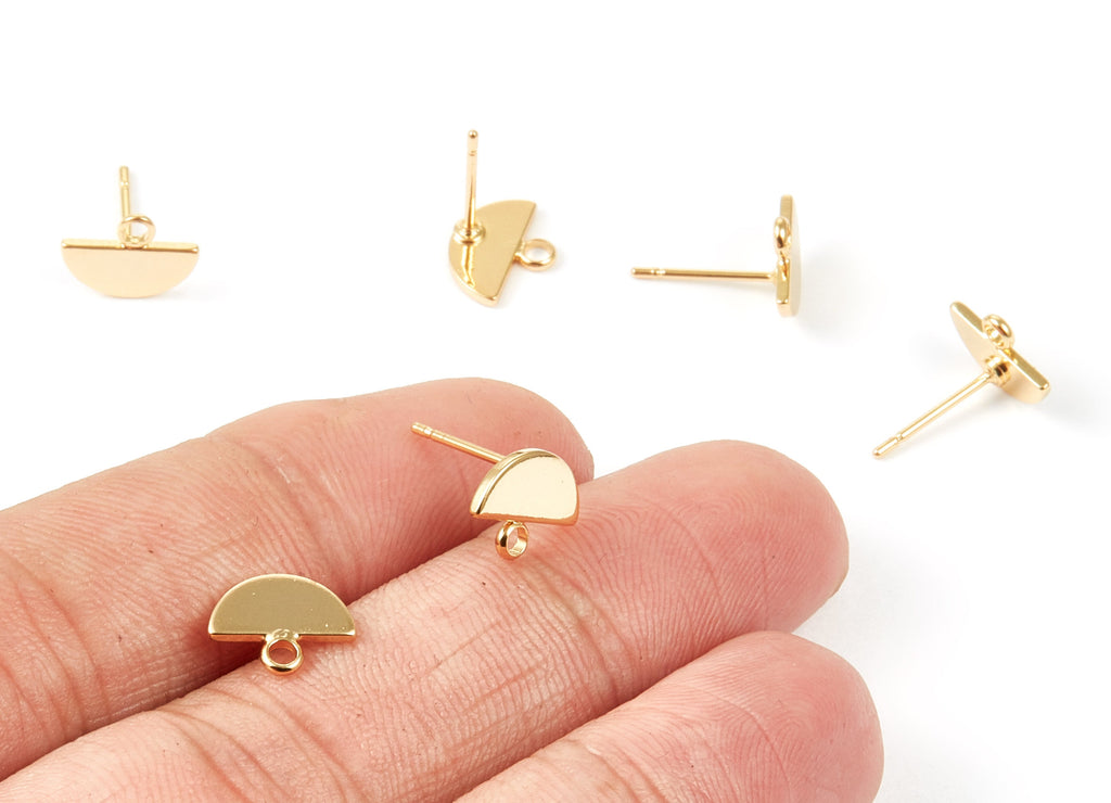 18K Real Gold Plated Brass Post Stud - Semicircular Earrings With 1 Hole - Jewelry Supplies - 12.35x10.15x1.17mm - RGP1012 - DOMEDBAZAAR