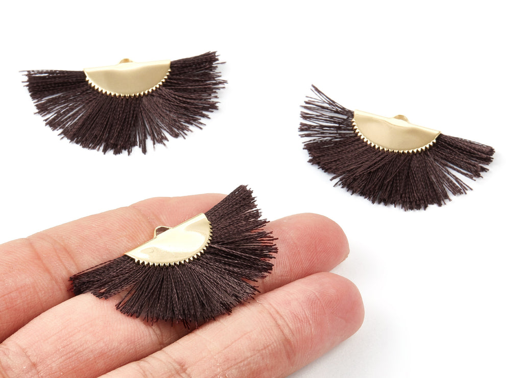 18K Real Gold Plated Brass Earrings - Fringe Tassel On A Brass findings Earrings - Fan Tassel Earring Charms - 45x29x2.8mm - RGP1001H - DOMEDBAZAAR