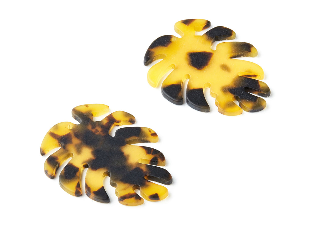 Acetate Acrylic Charms - Matte Tortoise Shell Earrings - Leaf Pendant - Jewelry Supplies - Color Code: A01 - 45.15x38x2.38mm - AC1199N - DOMEDBAZAAR