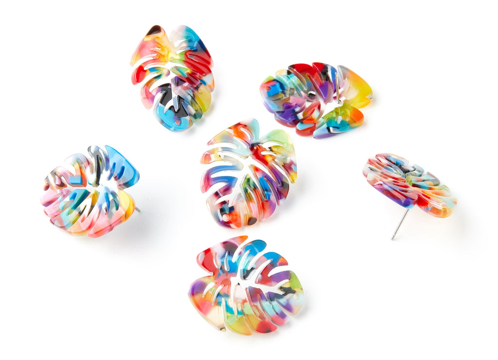 Acetate Monstera Studs - Leaf Earring Post - Acetate Leaf Stud Findings - 1 Hole - Color Code: A21 - 28.65x24.33x2.94mm - AC1334A - DOMEDBAZAAR