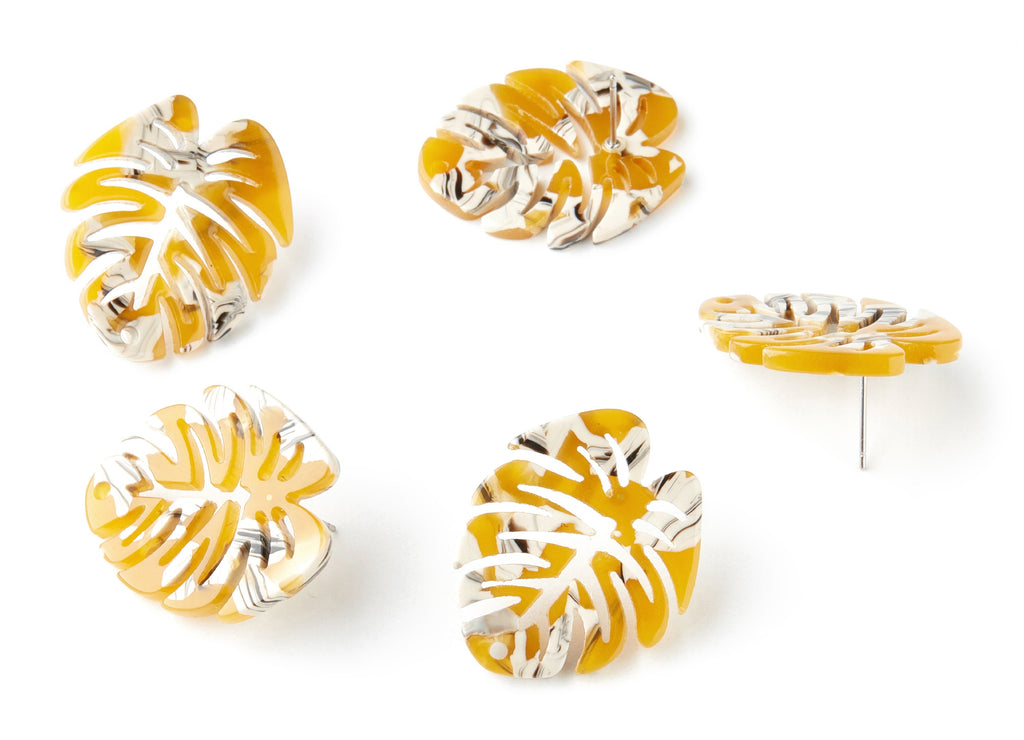 Acetate Monstera Studs - Leaf Earring Post - Acetate Leaf Stud Findings - 1 Hole - Color Code:A14 - 28.65x24.33x2.94mm - AC1334F - DOMEDBAZAAR