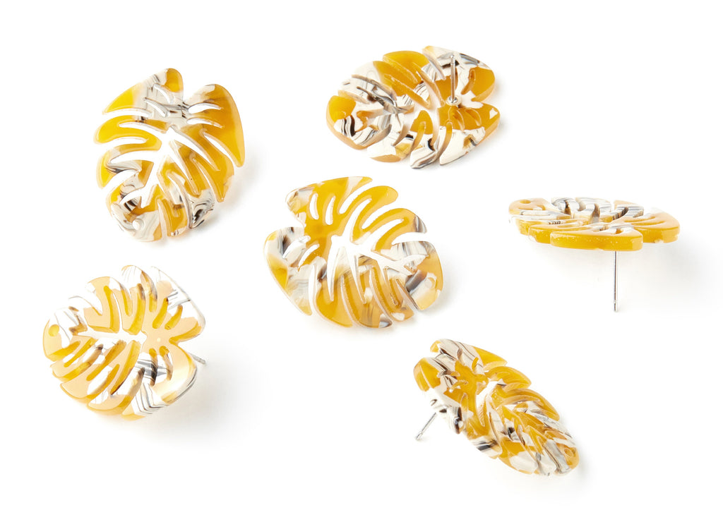 Acetate Monstera Studs - Leaf Earring Post - Acetate Leaf Stud Findings - 1 Hole - Color Code:A14 - 28.65x24.33x2.94mm - AC1334F - DOMEDBAZAAR
