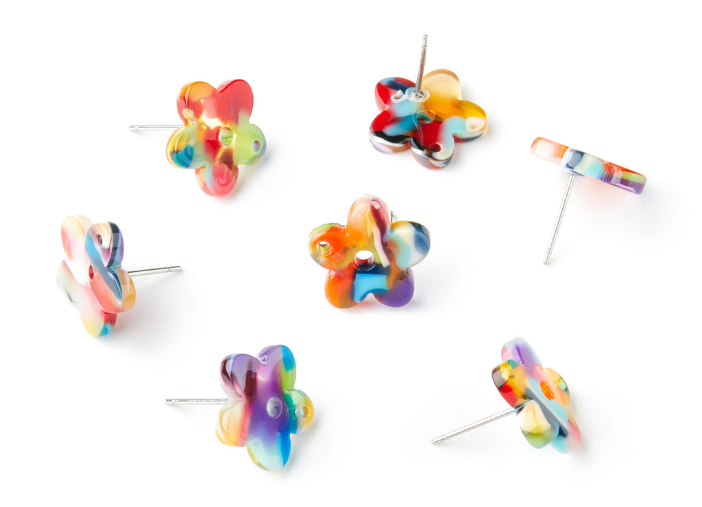 Acetate Flower Earring Post - Flower Earring Stud - Earring Post - Jewelry Supplies - Color Code: A21 - 14.71x14.18x2.33mm - AC1333D - DOMEDBAZAAR